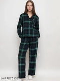100% cotton flannel lounge set, checked pattern, long sleeves for cozy lounging at home (M-6XL)