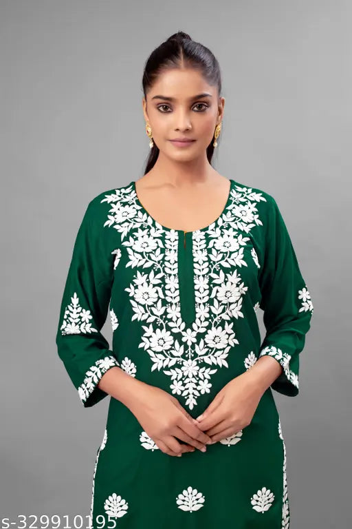 Rayon embroidered net kurta and pants set, three-quarter sleeves, festival special, Indian origin