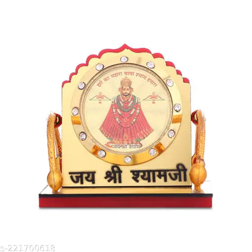 Golden plastic Khatu Shyam ji idol for car dashboard or temple decor, 10cm x 10cm x 10cm