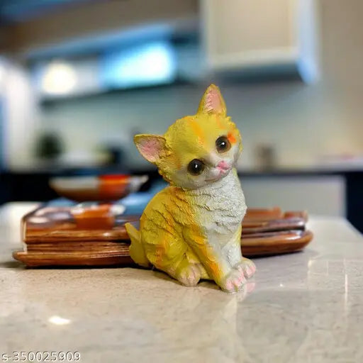 Resin cat figurine, handmade Indian decor statuette for garden or living room, ideal for plant display