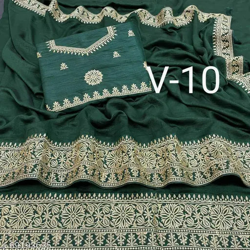 Vichitra Silk saree with beautiful embroidery lace border, vibrant color combination for women, single piece from ZARA ROYAL