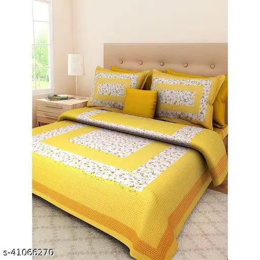 Cotton Jaipuri flat sheets by Creation Jaipur, ideal for mild winter adults. Two pillow covers included in this best deal and design. Made in India