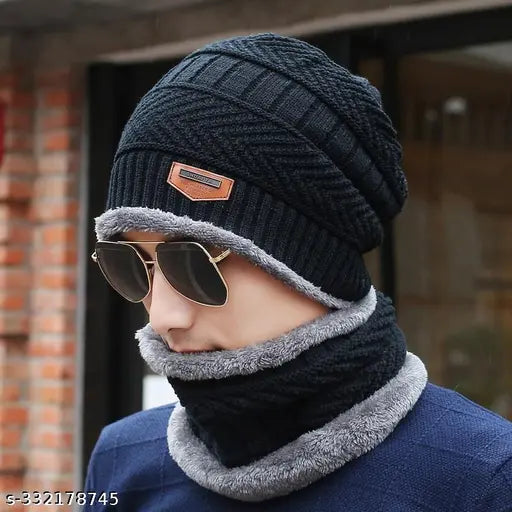 High-quality black wool beanie, DeepShakshi unisex winter cap (India)