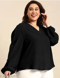Plus size Georgette V Neck top, long sleeves, solid pattern, various sizes available (XXL-7XL), Indian origin
