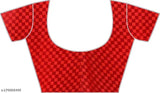 Red and white checkered patterned georgette saree blouse piece