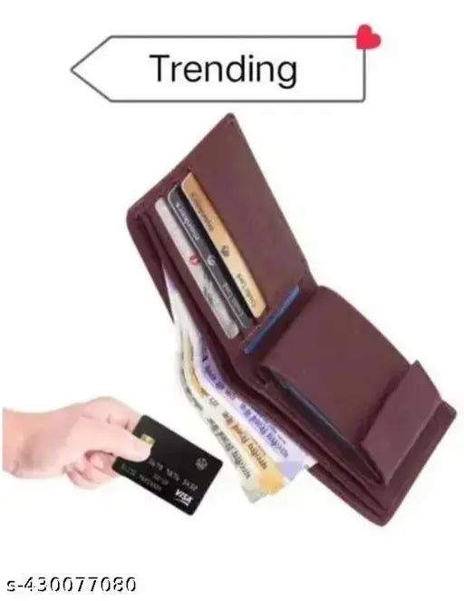 Brown faux leather men's wallet, compact design with 2 compartments, budget-friendly accessory, Indian origin