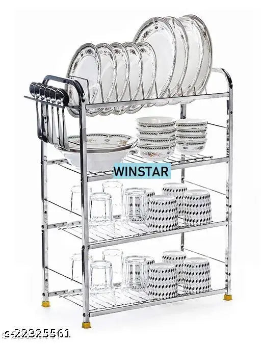 Stainless steel rack, holds various kitchenware