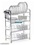 Stainless steel rack, holds various kitchenware