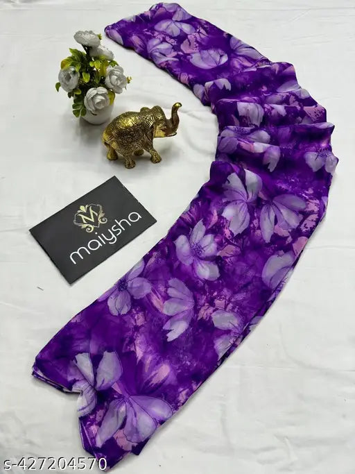 Pure purple and white designer saree, with intricate floral pattern