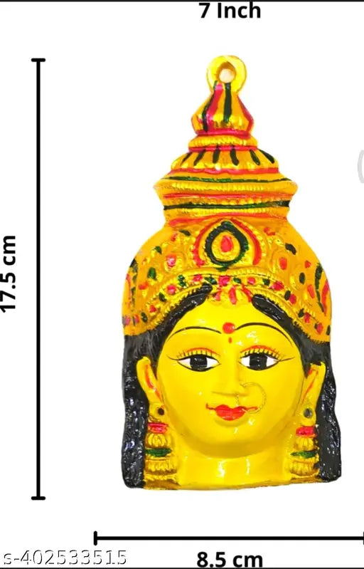 Golden aluminum Mata face decorative, exquisitely designed, 6 inches tall, Indian origin