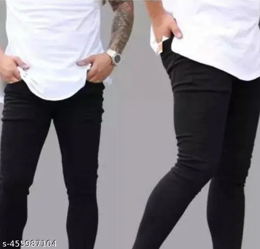 Black denim men's slim fit college jeans