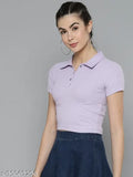 High-waist cotton linen women's t-shirt in solid net design. Made in India