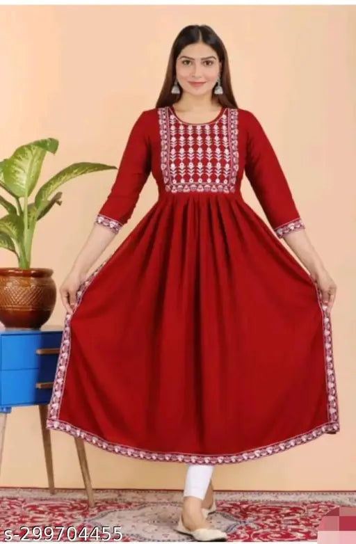 Maroon embroidery rayon blouse, three-quarter sleeves, India-made women's fashion in size S-XXXL