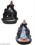Resin Adi Shankara MotherSon Idol Smoke Fountain with backflow incense cones, Indian religious decor item (pack of 1), 10.5 cm height