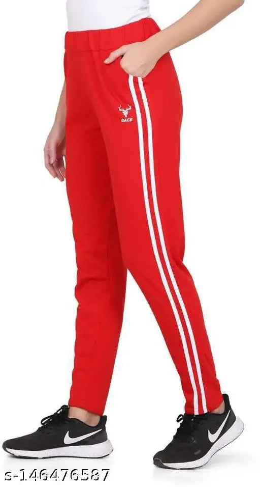 Red athletic tracksuit, long sleeves, drawstring pants