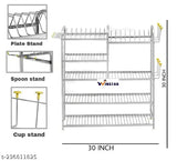 Stainless steel wall mount kitchen utensils dish rack, holder for plates and cutlery, stand with glass shelves, dimensions 31 x 30 inches