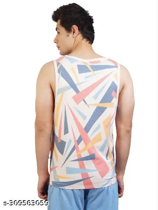 Comfy cotton blend sleeveless men's t-shirt, printed net design - India