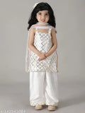 Silk blend checked salwar suit kurta set for kids girls, trendy Indian party wear, 1-7 years