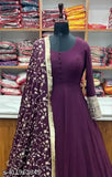 Georgette anarkali gown with dupatta, solid-colored Indian traditional outfit