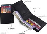 Black faux leather wallet, 5-card slot design for men's fashionable accessory. Hand-stitched, lightweight, long-lasting, and featuring a zip compartment for coins. Made in India