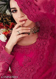 Embroidered lehenga set in net fabric with intricate designs, semi-stitched (44m waist, 42m length), originating from India
