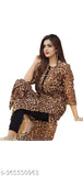 Black and white leopard print long kurta