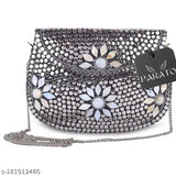 Handmade metal purse with sheepskin lining, silver hardware and three half sheepskin flowers