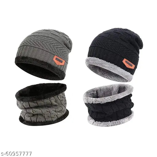 Colorful wool beanie hats, onesize, fur patterned, anti-allergic, Made in India