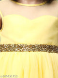 Yellow chiffon dress with gold trim, low waist, sleeveless