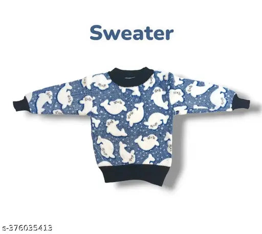 Blue acrylic dolphin pattern sweater for kids, soft knitwear for warm and comfortable wear