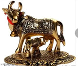Brass Kamdhenu statue of Gopal Ji, Krishna, Shiv parivar, Laxmi, Ganesh in traditional attire with Chandan bed and Singhasan. Indian origin." (123 characters)