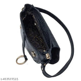 Black animal print structured sling bag with multiple compartments