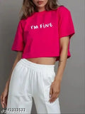 Pink printed cotton crop top with cool graphics - Indian loose fit style for girls/women