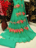 Fancy soft net Moti Lace saree with unstitched blouse piece, Indian-origin floral embroidered festive wear