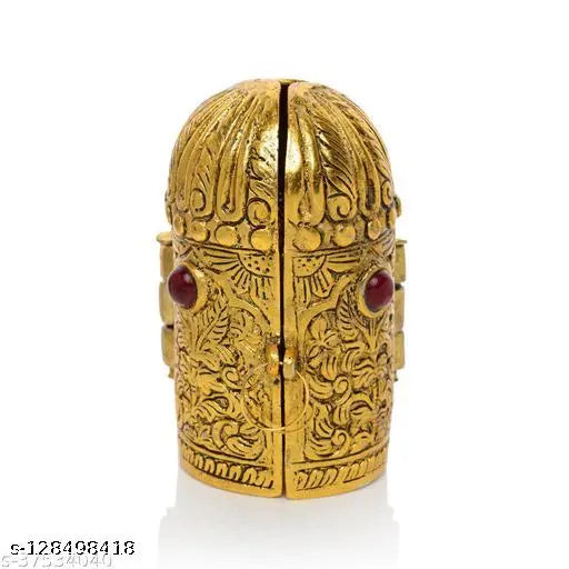 Aluminium Laxmi Ganesh Saraswati figurine, intricate handicraft from India, depicting deities in a metal box idol (26.5cm x 25.5cm x 25cm)