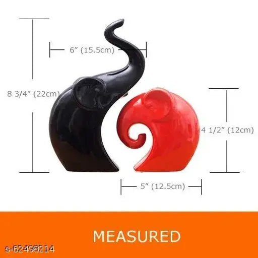 Red Black Lucky Charm Elephant Couple Ceramic Figures Set - Resin Animal Figurines for Home Decor