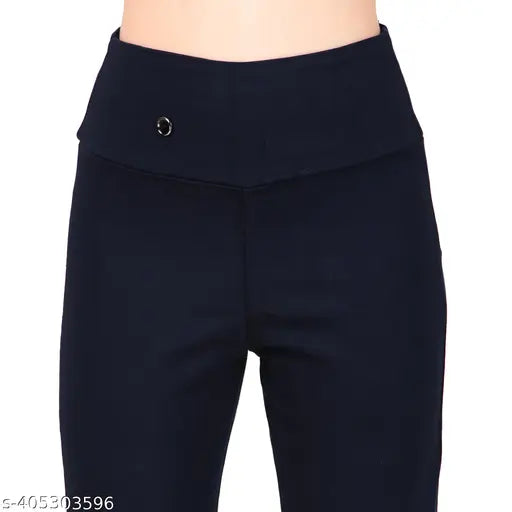 Navy blue high-rise broad belt jeggings for women and girls - solid denim, high waist, flattering fit, stylish, comfortable, trendy, India origin