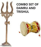Multi-colour wooden & brass Lord Shiva Damru and Trishul, symbolizing expanding universe (10cm L x 8cm H x 8cm B)