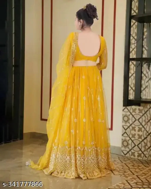 Embroidered semi-stitched net lehenga choli for girls (India), size 8-15 years