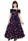 Blue poly silk ethnic gown for girls, sleeveless, printed net pattern from Ajiza Garments