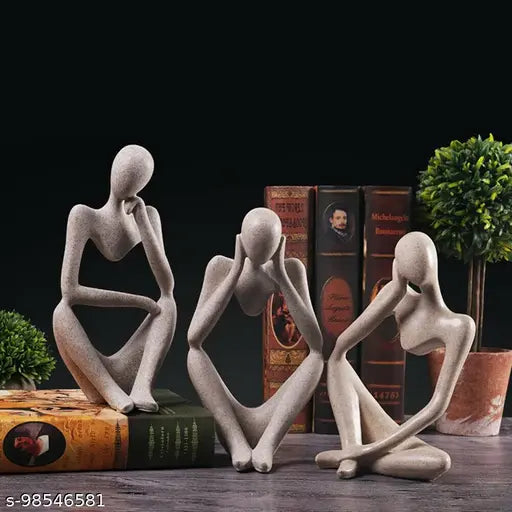 Modern art man showpiece set (3), poly resin & marble, 9x6x12.5cm each - elegant home decor for living room