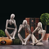 Modern art man showpiece set (3), poly resin & marble, 9x6x12.5cm each - elegant home decor for living room