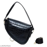 Stylish black animal textured structured sling bag for women and girls with a small shoulder strap