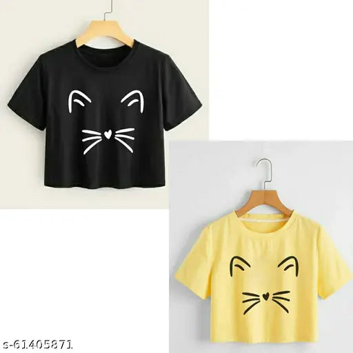 Printed cotton short sleeve women's t-shirt (PACKUP 2), trendy and stylish with vibrant designs, available in sizes S to XL