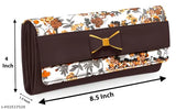 Women's floral patterned clutch wallet, small size, brown strap