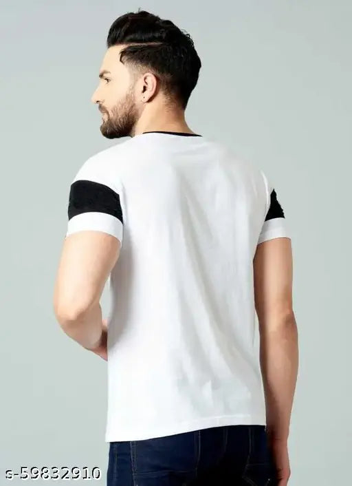 Trendy latest men's colorblocked cotton t-shirt, short sleeves, M (38in chest, 28in length), branded quality