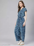 Tiedye women's blue rayon jumpsuit with short sleeves, printed net design, perfect for parties or college events (India)