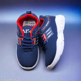 Black, blue, red and white sneakers with white laces