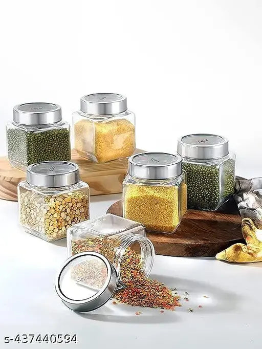 Glass jars set of 6, clear, airtight with silver lids