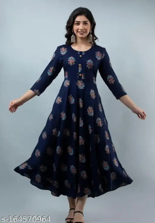 Blue floral embroidered long dress